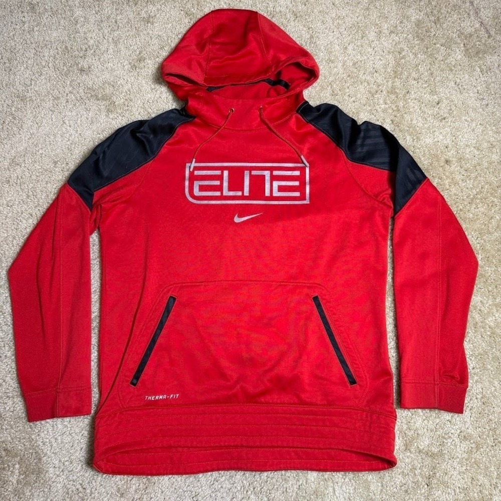 Nike‎ Elite Therma-Fit Hoodie Mens Medium Red Black Sweatshirt Performance